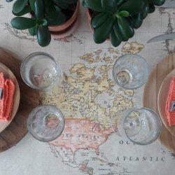 Rund tekstildug Beige Verdenskort - Elastik 60 cm - OUTLET