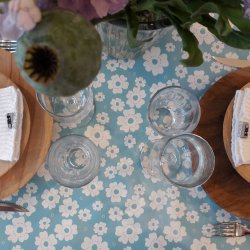 Rund voksdug med elastik �60 cm Outlet Lys Bl� Blomst