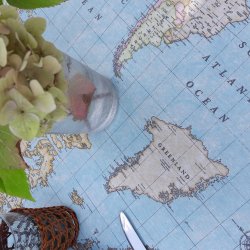 Rund tekstildug Bl Verdenskort - Elastik 60 cm - OUTLET