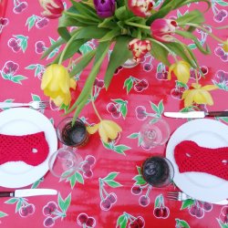 Cerezas Rd Voksdug med Kirsebr