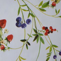 den hvide voksdug er med et vld af blomster og br