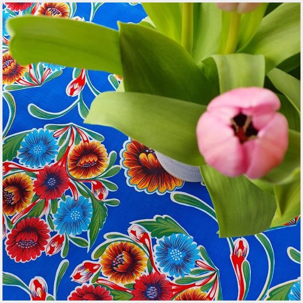 Florapola Bl� Mexicansk Voksdug  med Blomster