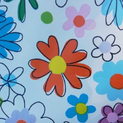 Rund voksdug med hvid bund og blomster - Elastik 60 cm - OUTLET