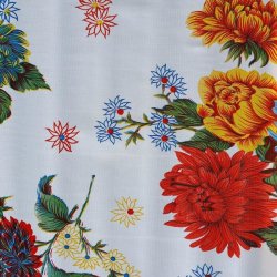 Crisantemos Hvid Voksdug med Blomster