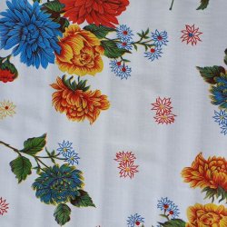 Crisantemos Hvid Voksdug med Blomster