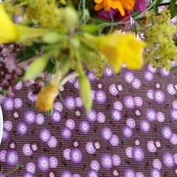 smukke lyslilla blomster pryder voksdugen