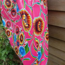 Taske Pink Blomster i Voksdug 