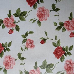 Rund voksdug med hvid bund og rosa roser - Elastik �60 cm - OUTLET