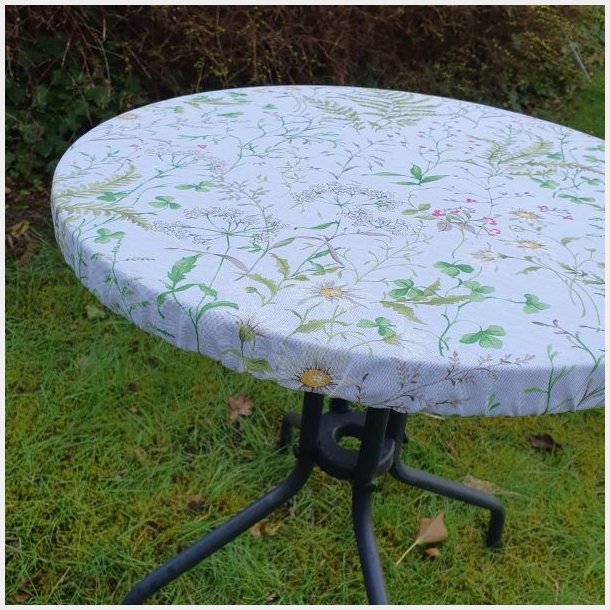 Rund tekstildug Sommereng med hvid bund og blomster - Elastik �60 cm - OUTLET