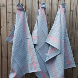 Viskestykke Frott� Lysebl� med Rosa