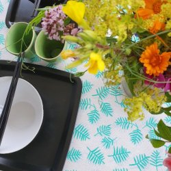 Rund voksdug med Kantebnd Grnne/Mint/Aqua Grene 140 cm