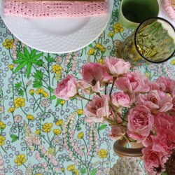 Rund voksdug med Kantebnd 142 cm Grn/Gul/Rosa