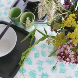 Rund voksdug med Kantebnd Grnne/Mint/Aqua Grene 140 cm