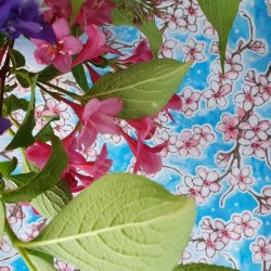 Bl� Cherry Blossom Mexicansk Voksdug med Kirseb�r