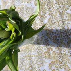  Paraiso Hvid Mexicansk Voksdug med Guldm�nster