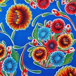 Florapola Bl� Mexicansk Voksdug  med Blomster