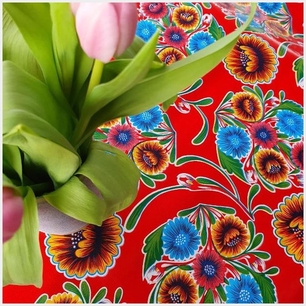 Florapola R�d Mexicansk Voksdug med Blomster