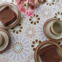 Rund voksdug med Kantebnd Alhambra Brun, Lys Gr, Lavendel 140 cm