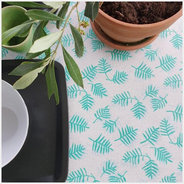 Rund voksdug med Kantebnd Grnne/Mint/Aqua Grene 140 cm