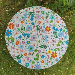 Rund voksdug med hvid bund og blomster - Elastik 60 cm - OUTLET