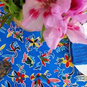 Aves Bl Voksdug med Fugle