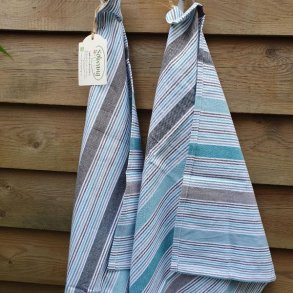 Viskestykke Azur/Gr med smalle striber OV36