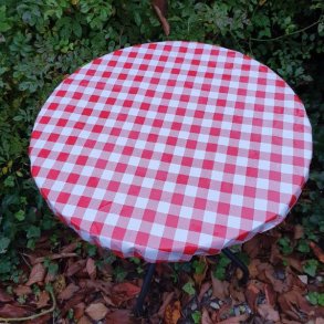 Rund voksdug med elastik 60 cm Outlet XL Rd og hvid tern