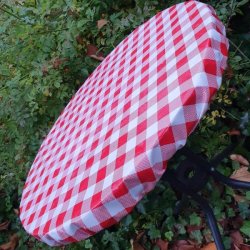 Rund voksdug med elastik 60 cm Outlet XL Rd og hvid tern