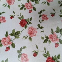 Rund voksdug med hvid bund og rosa roser - Elastik �60 cm - OUTLET