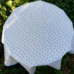 Rund voksdug 120 cm Hvid med Turkis Prikker