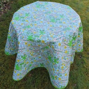 Rund voksdug med Kanteb�nd 140 cm Gr�n/Gul/Rosa Blomster