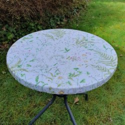 Rund tekstildug Sommereng med hvid bund og blomster - Elastik �60 cm - OUTLET