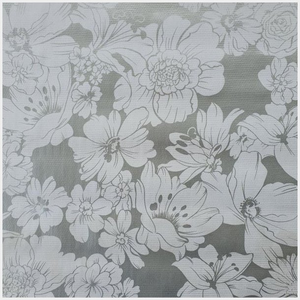 Aleta Gr� S�lv Voksdug med Hvide Blomster