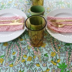 Rund voksdug med Kantebnd 142 cm Grn/Gul/Rosa