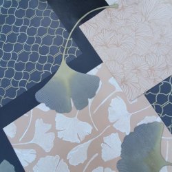 Rund voksdug �139 Sort med Ginko Blade og Abrikos Nuancer