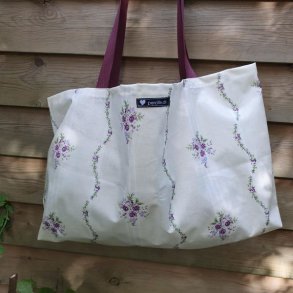 voksdug taske i hvid og lilla