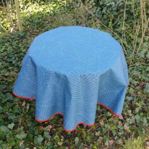 Rund Petrol Tekstildug med Orange Bnd 127 cm