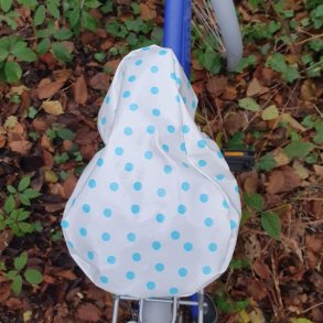 Cykelsadelovertr�k Margit Hvid med Turkis Prikker