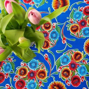 Rund voksdug med Kanteb�nd �120 cm Florapola Bl�