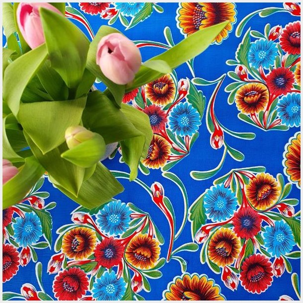 Rund voksdug med Kanteb�nd �120 cm Florapola Bl�