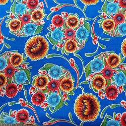 Florapola Bl� Mexicansk Voksdug  med Blomster