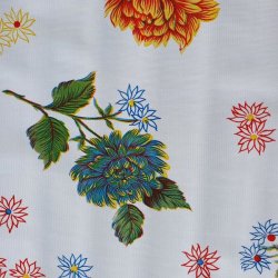 Crisantemos Hvid Voksdug med Blomster