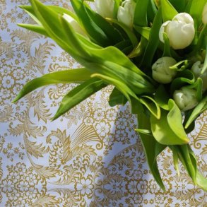  Paraiso Hvid Mexicansk Voksdug med Guldm�nster