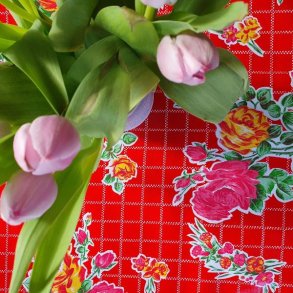 Rosendal Mexicansk R�d Voksdug med Blomster og Tern