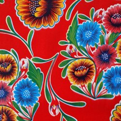 Florapola R�d Mexicansk Voksdug med Blomster