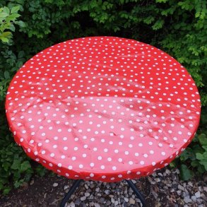 Rund voksdug med elastik 60 cm Rd med Rosa Prikker