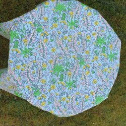 Rund voksdug med Kanteb�nd 140 cm Gr�n/Gul/Rosa Blomster