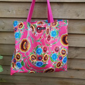 Taske Pink Blomster i Voksdug 