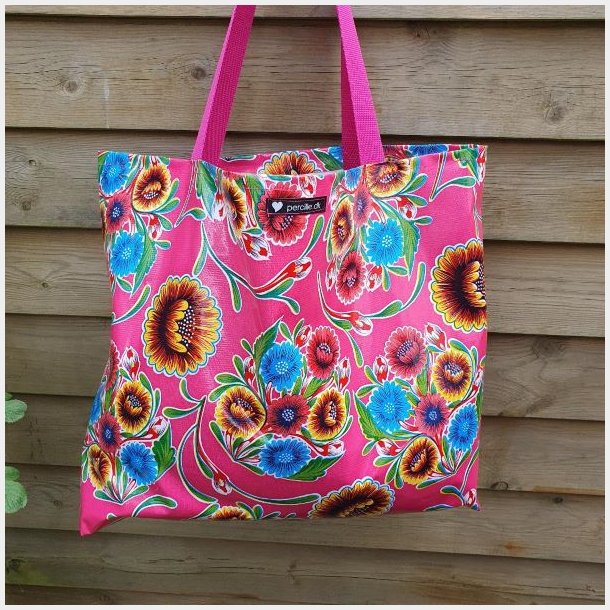 Taske Pink Blomster i Voksdug 