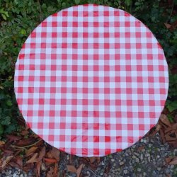 Rund voksdug med elastik 60 cm Outlet XL Rd og hvid tern